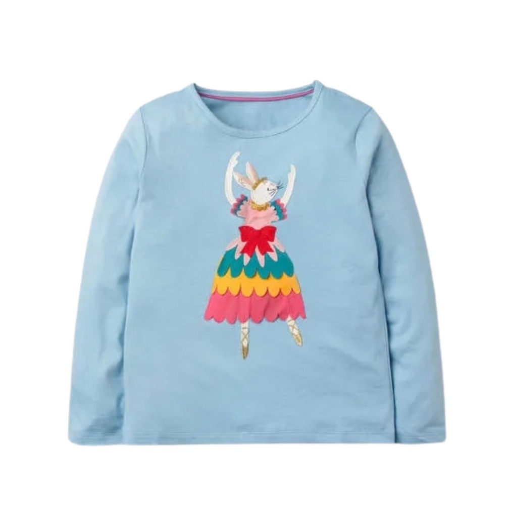 Mini Boden Ballerina Appliqué T-Shirt Blue Rabbit